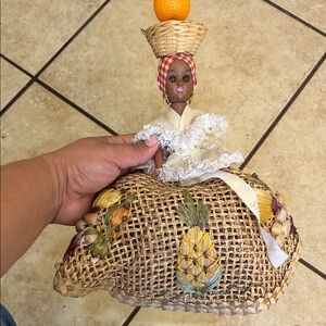 Handcrafted Tropical Pineapple Doll Sculpture - Beige and Yellow